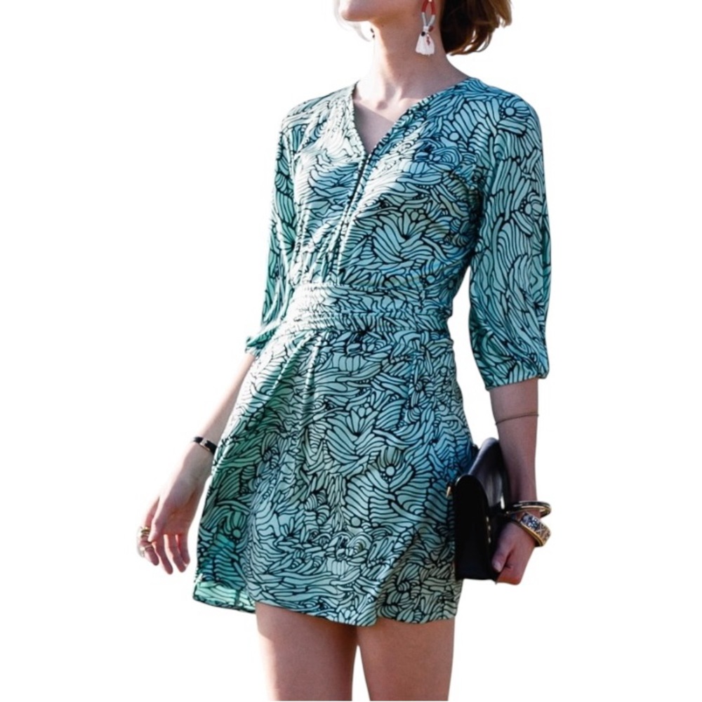 MARA HOFFMAN $340 Retail White/Black Silk Wrap Dress, Size Medium - Picture 1 of 16